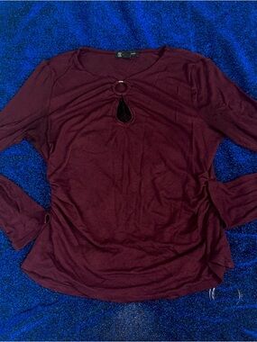 Burgundy Keyhole Long Sleeve Top